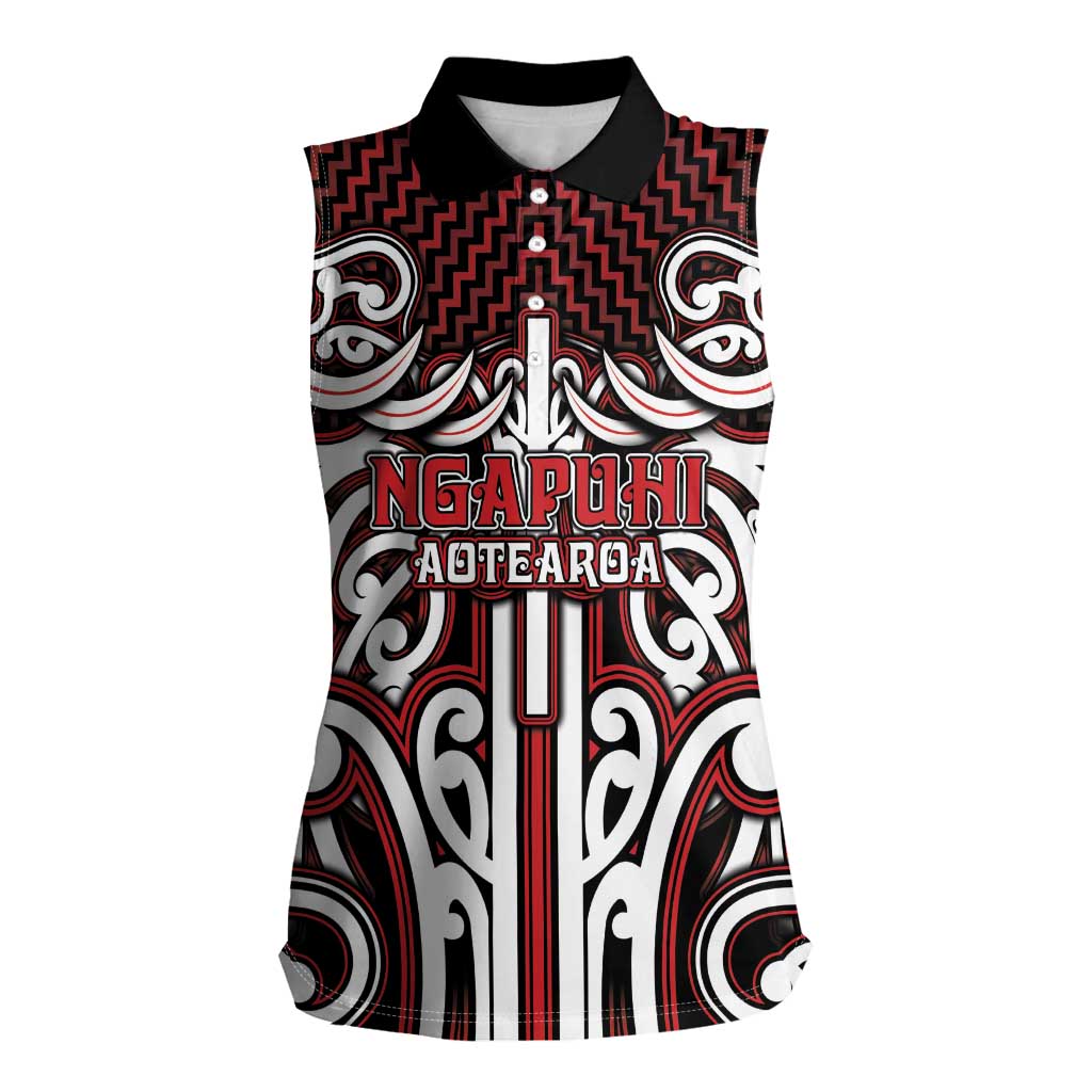Custom Aotearoa Ngapuhi Women Sleeveless Polo Shirt Maori Tribal Pattern Mix Poutama