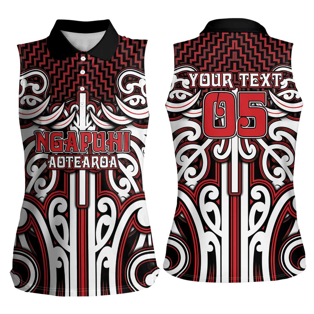 Custom Aotearoa Ngapuhi Women Sleeveless Polo Shirt Maori Tribal Pattern Mix Poutama