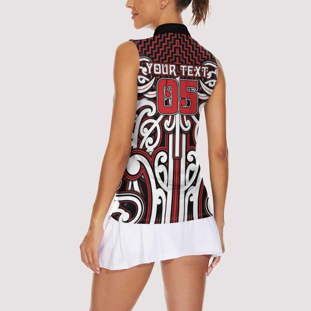 Custom Aotearoa Ngapuhi Women Sleeveless Polo Shirt Maori Tribal Pattern Mix Poutama