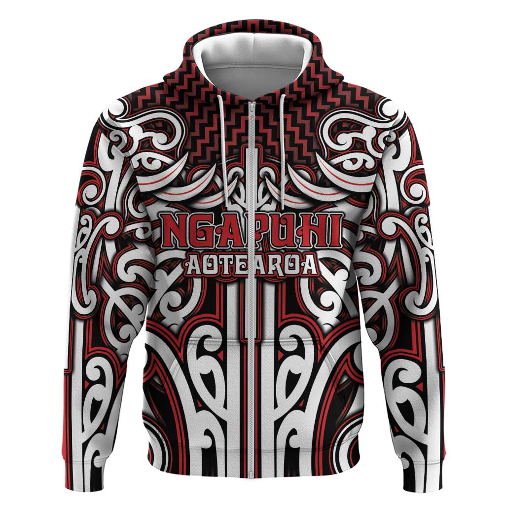 Custom Aotearoa Ngapuhi Zip Hoodie Maori Tribal Pattern Mix Poutama
