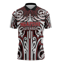 Custom Aotearoa Ngapuhi Zipper Polo Shirt Maori Tribal Pattern Mix Poutama