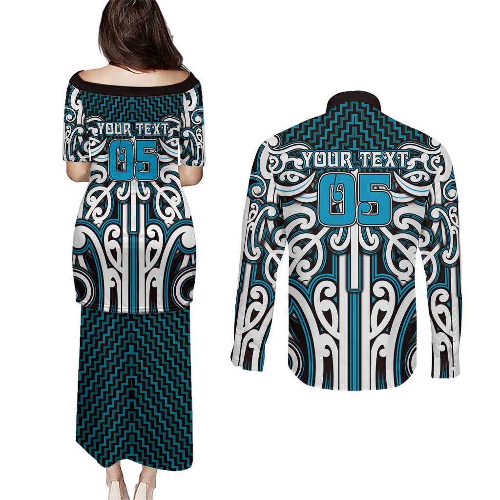 Custom Aotearoa Ngati Porou Couples Matching Puletasi and Long Sleeve Button Shirt Maori Tribal Pattern Mix Poutama LT05 - Polynesian Pride