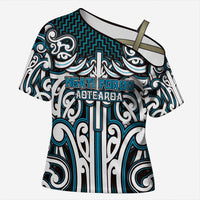 Custom Aotearoa Ngati Porou Cross Shoulder Shirt Maori Tribal Pattern Mix Poutama