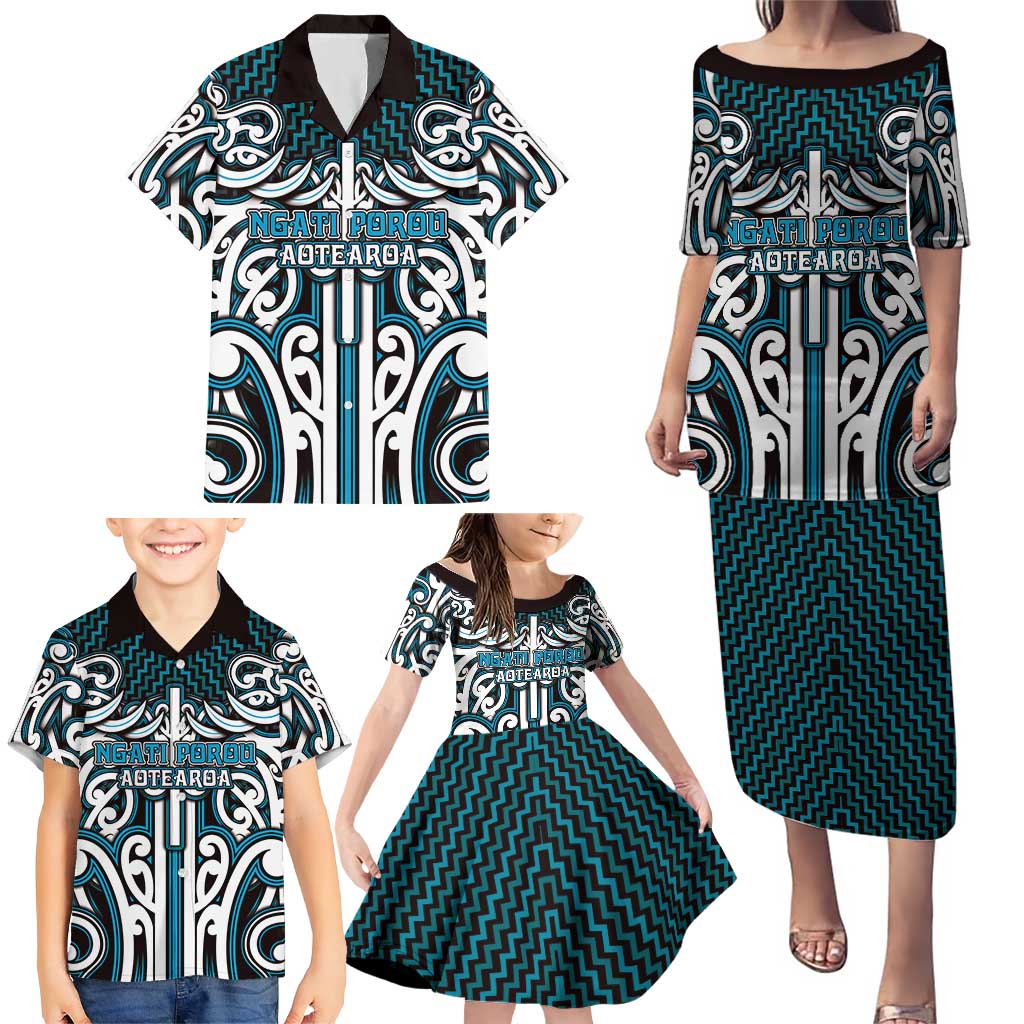 Custom Aotearoa Ngati Porou Family Matching Puletasi and Hawaiian Shirt Maori Tribal Pattern Mix Poutama