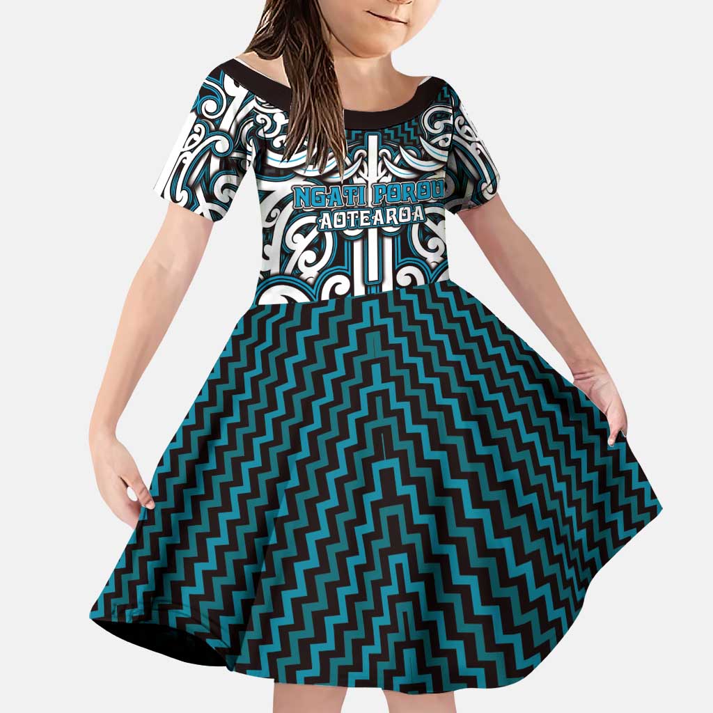 Custom Aotearoa Ngati Porou Family Matching Tank Maxi Dress and Hawaiian Shirt Maori Tribal Pattern Mix Poutama LT05 Daughter's Dress Blue - Polynesian Pride