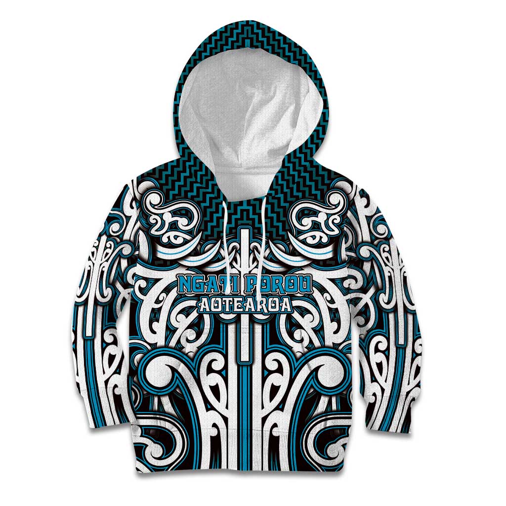 Custom Aotearoa Ngati Porou Kid Hoodie Maori Tribal Pattern Mix Poutama