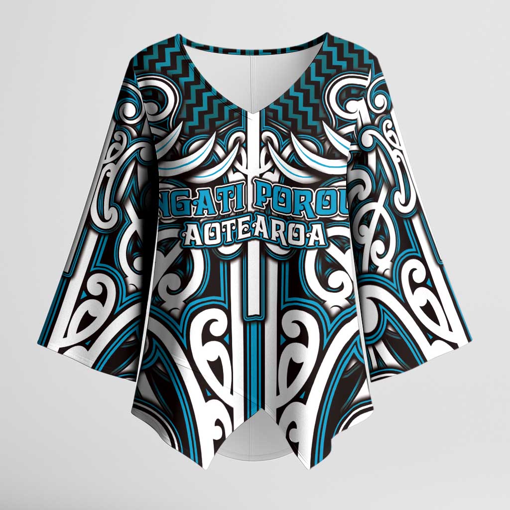 Custom Aotearoa Ngati Porou Kimono Sleeve Blouse Maori Tribal Pattern Mix Poutama LT05 Female Blue - Polynesian Pride