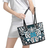 Custom Aotearoa Ngati Porou Leather Tote Bag Maori Tribal Pattern Mix Poutama