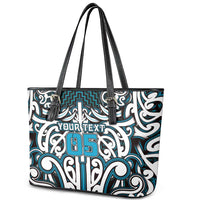 Custom Aotearoa Ngati Porou Leather Tote Bag Maori Tribal Pattern Mix Poutama