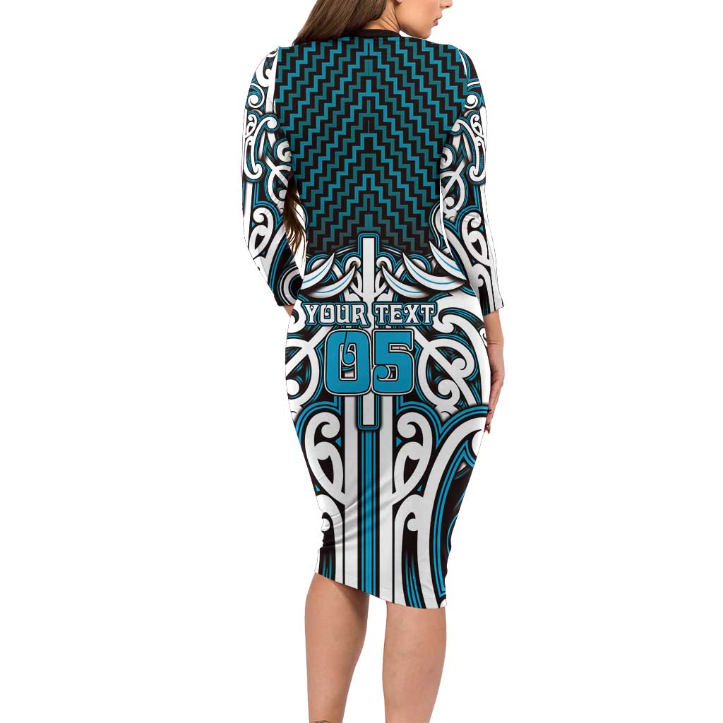 Custom Aotearoa Ngati Porou Long Sleeve Bodycon Dress Maori Tribal Pattern Mix Poutama LT05 - Polynesian Pride