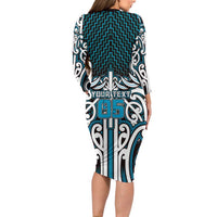 Custom Aotearoa Ngati Porou Long Sleeve Bodycon Dress Maori Tribal Pattern Mix Poutama LT05 - Polynesian Pride