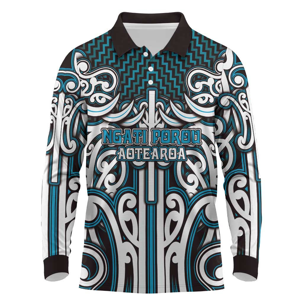 Custom Aotearoa Ngati Porou Long Sleeve Polo Shirt Maori Tribal Pattern Mix Poutama