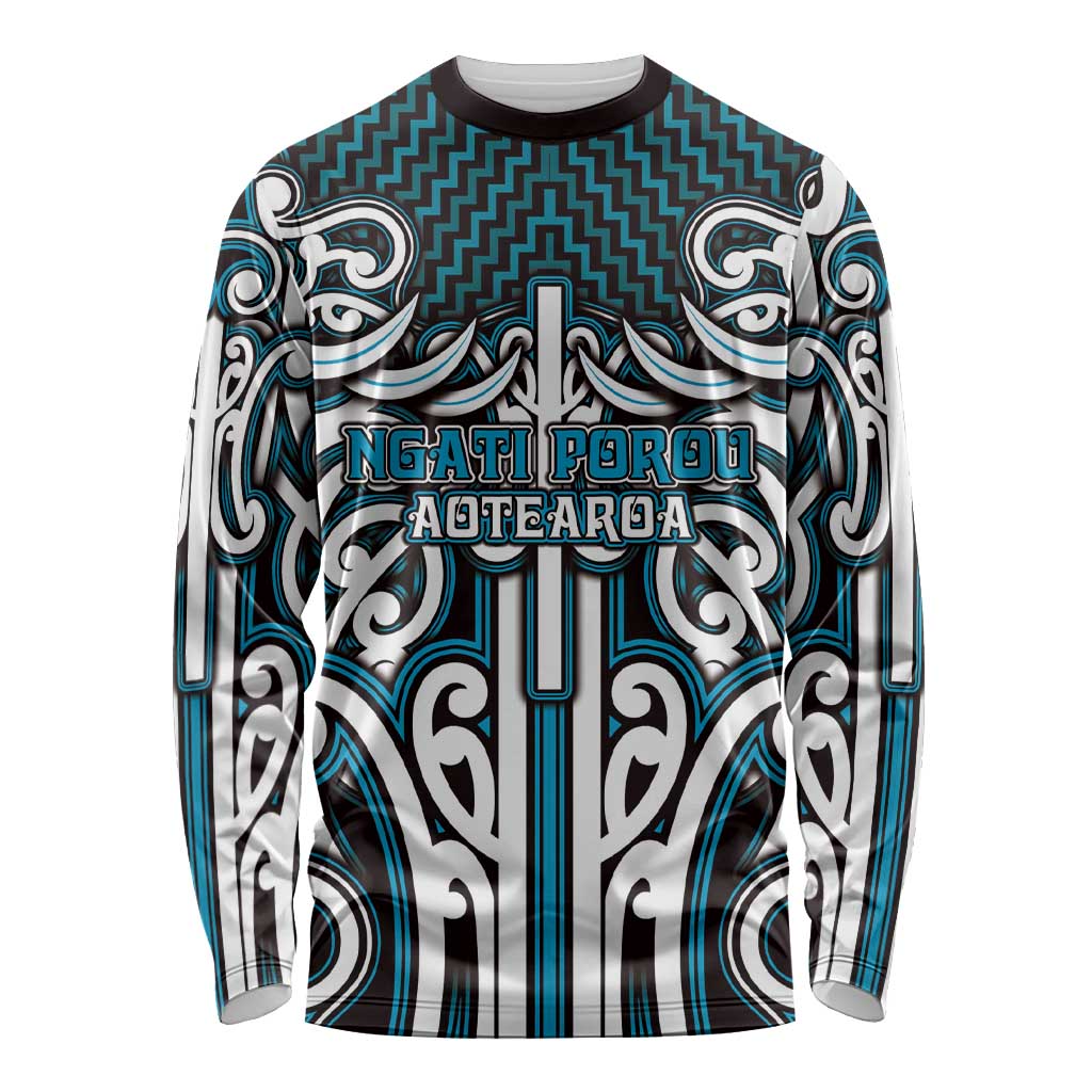 Custom Aotearoa Ngati Porou Long Sleeve Shirt Maori Tribal Pattern Mix Poutama