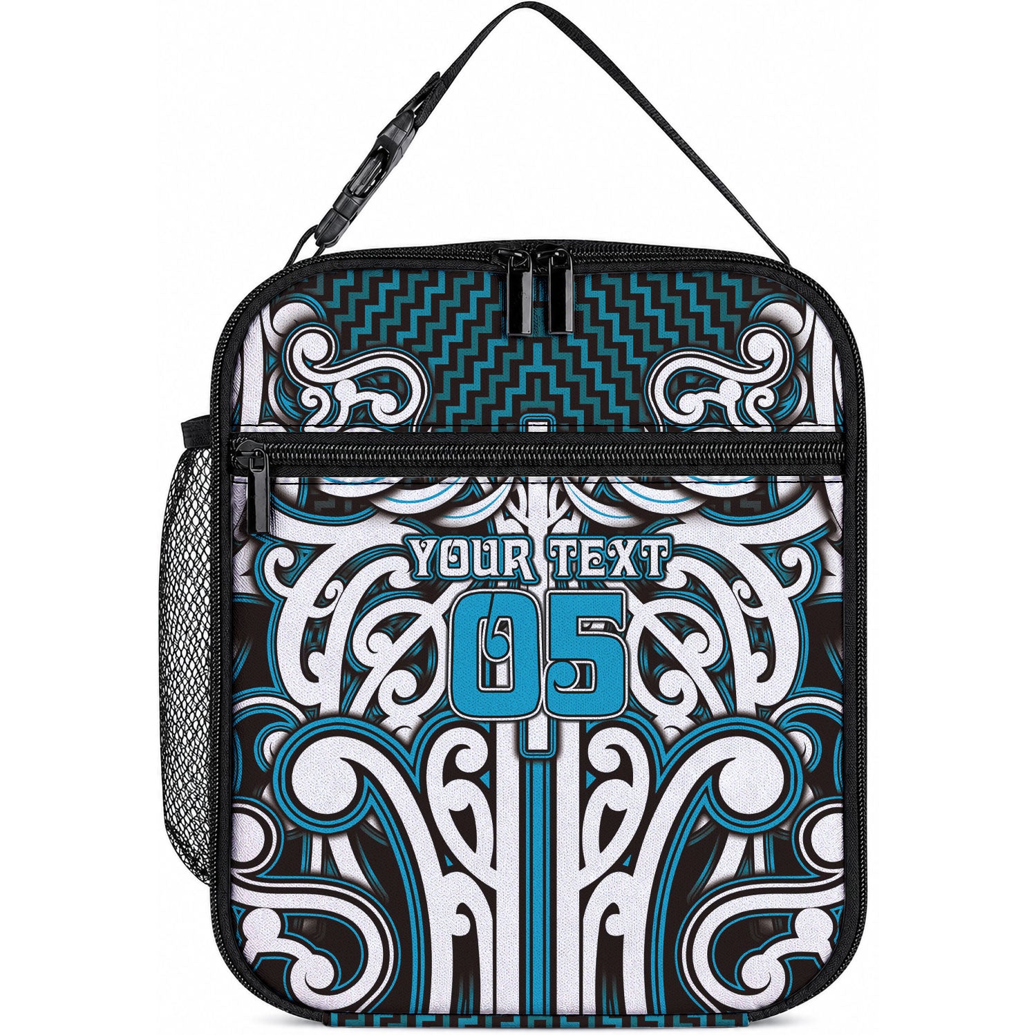 Custom Aotearoa Ngati Porou Lunch Bag Maori Tribal Pattern Mix Poutama LT05 10.2 × 8.3 × 4.3 inch Blue - Polynesian Pride