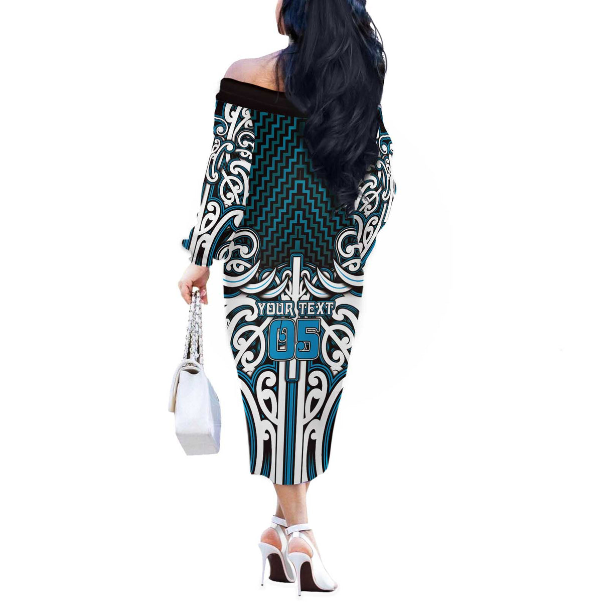 Custom Aotearoa Ngati Porou Off The Shoulder Long Sleeve Dress Maori Tribal Pattern Mix Poutama LT05 - Polynesian Pride