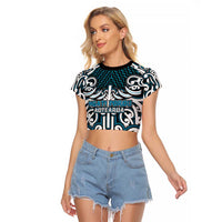 Custom Aotearoa Ngati Porou Raglan Cropped T Shirt Maori Tribal Pattern Mix Poutama