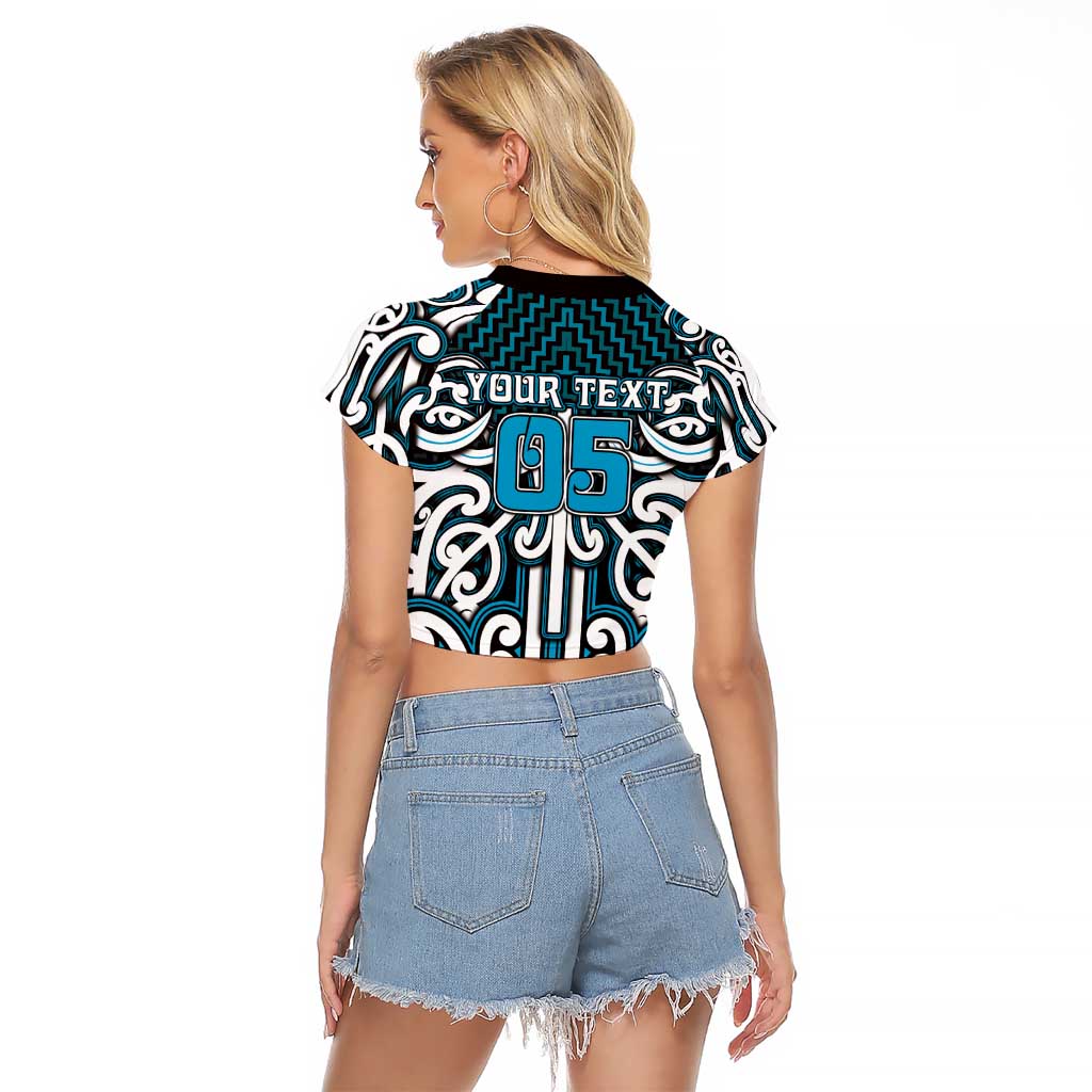 Custom Aotearoa Ngati Porou Raglan Cropped T Shirt Maori Tribal Pattern Mix Poutama