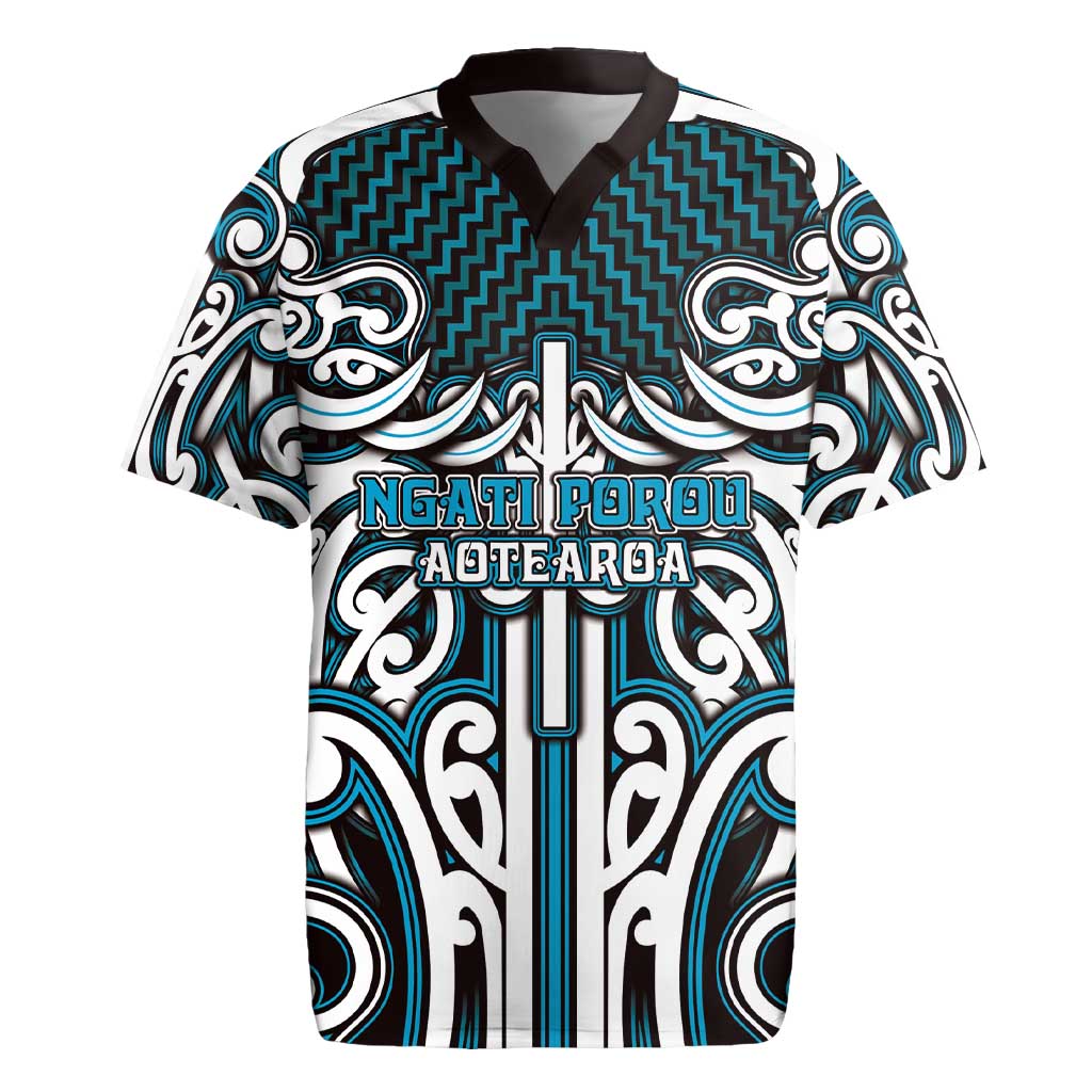 Custom Aotearoa Ngati Porou Rugby Jersey Maori Tribal Pattern Mix Poutama LT05 Blue - Polynesian Pride