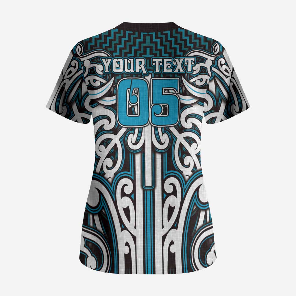 Custom Aotearoa Ngati Porou Scrub Top Maori Tribal Pattern Mix Poutama