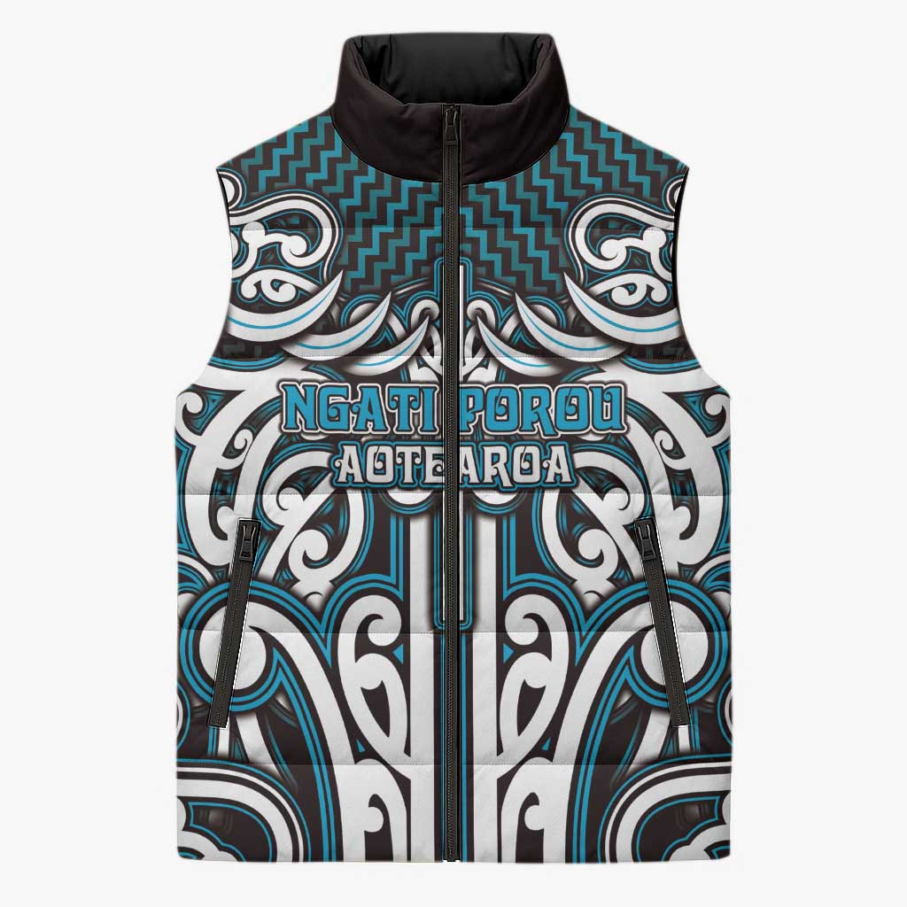 Custom Aotearoa Ngati Porou Sleeveless Puffer Jacket Maori Tribal Pattern Mix Poutama