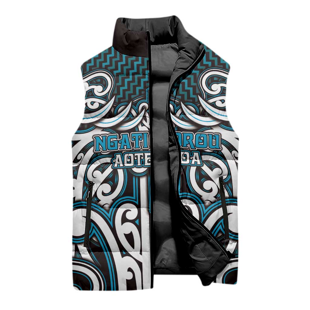 Custom Aotearoa Ngati Porou Sleeveless Puffer Jacket Maori Tribal Pattern Mix Poutama