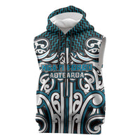 Custom Aotearoa Ngati Porou Sleeveless Zip Hoodie Maori Tribal Pattern Mix Poutama LT05 Blue - Polynesian Pride