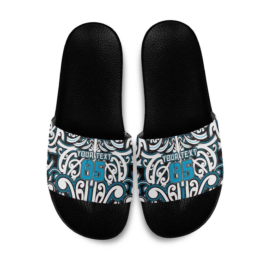 Custom Aotearoa Ngati Porou Slide Sandals Maori Tribal Pattern Mix Poutama LT05 Blue - Polynesian Pride
