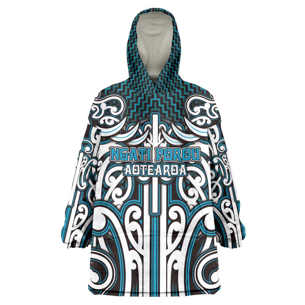 Custom Aotearoa Ngati Porou Wearable Blanket Hoodie Maori Tribal Pattern Mix Poutama