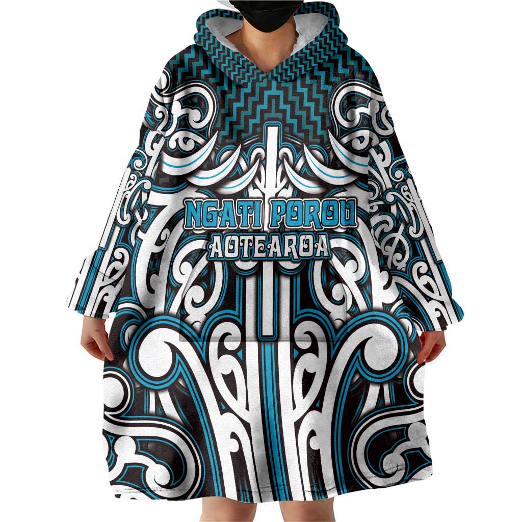 Custom Aotearoa Ngati Porou Wearable Blanket Hoodie Maori Tribal Pattern Mix Poutama LT05 - Polynesian Pride