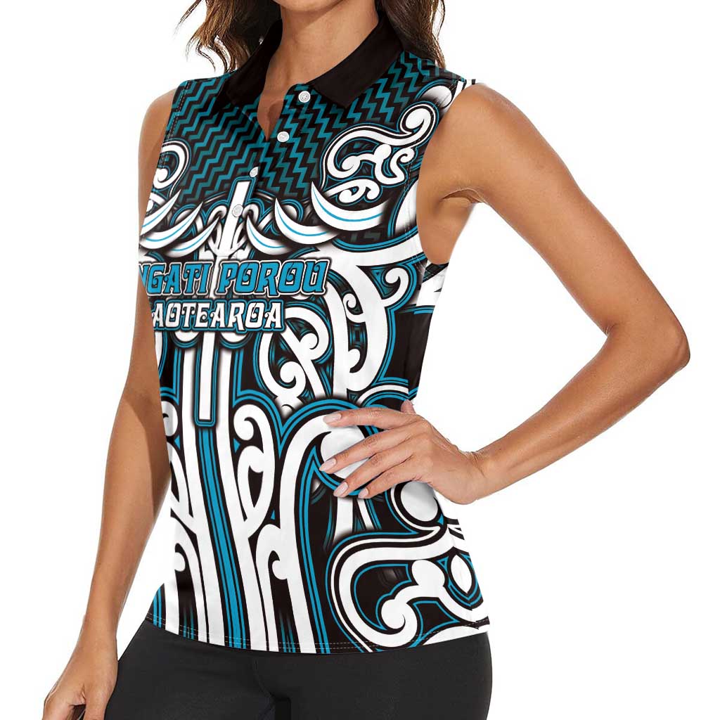 Custom Aotearoa Ngati Porou Women Sleeveless Polo Shirt Maori Tribal Pattern Mix Poutama LT05 - Polynesian Pride