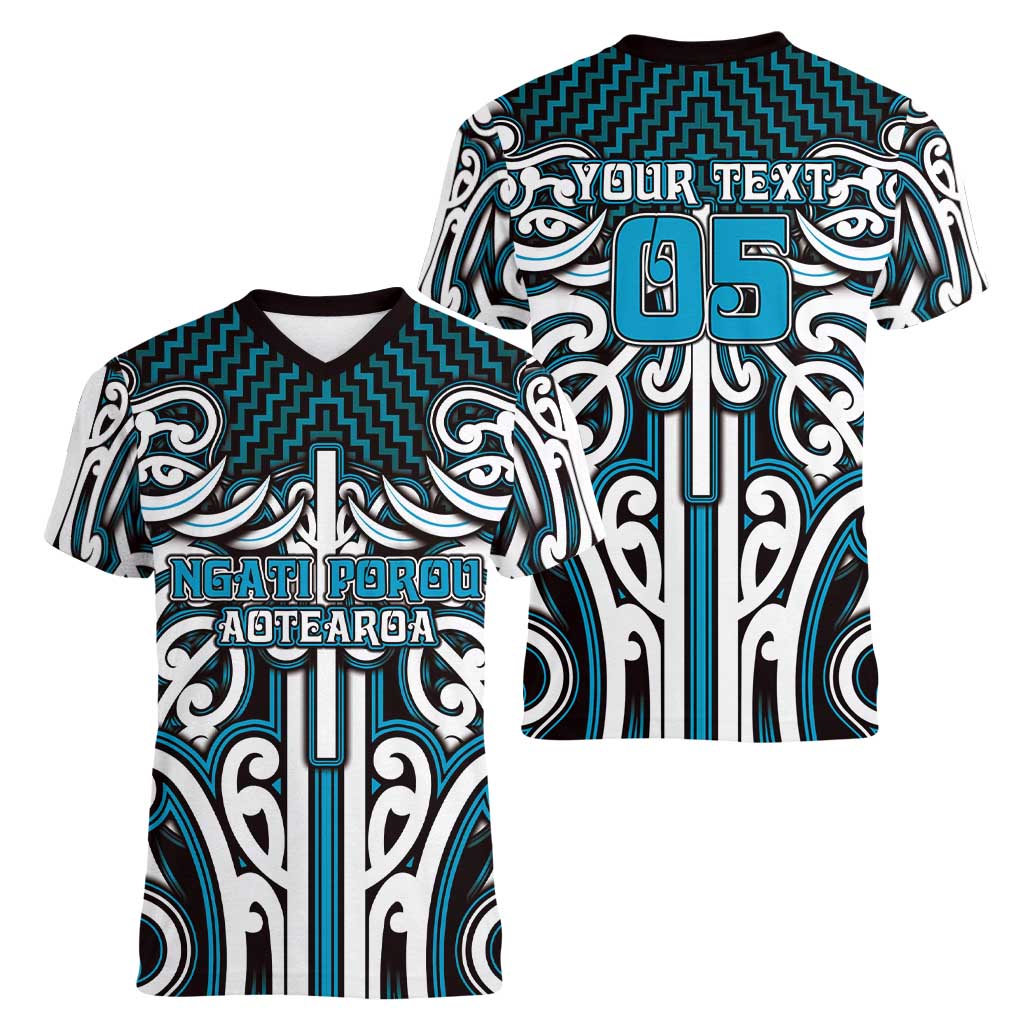 Custom Aotearoa Ngati Porou Women V-Neck T-Shirt Maori Tribal Pattern Mix Poutama LT05 - Polynesian Pride