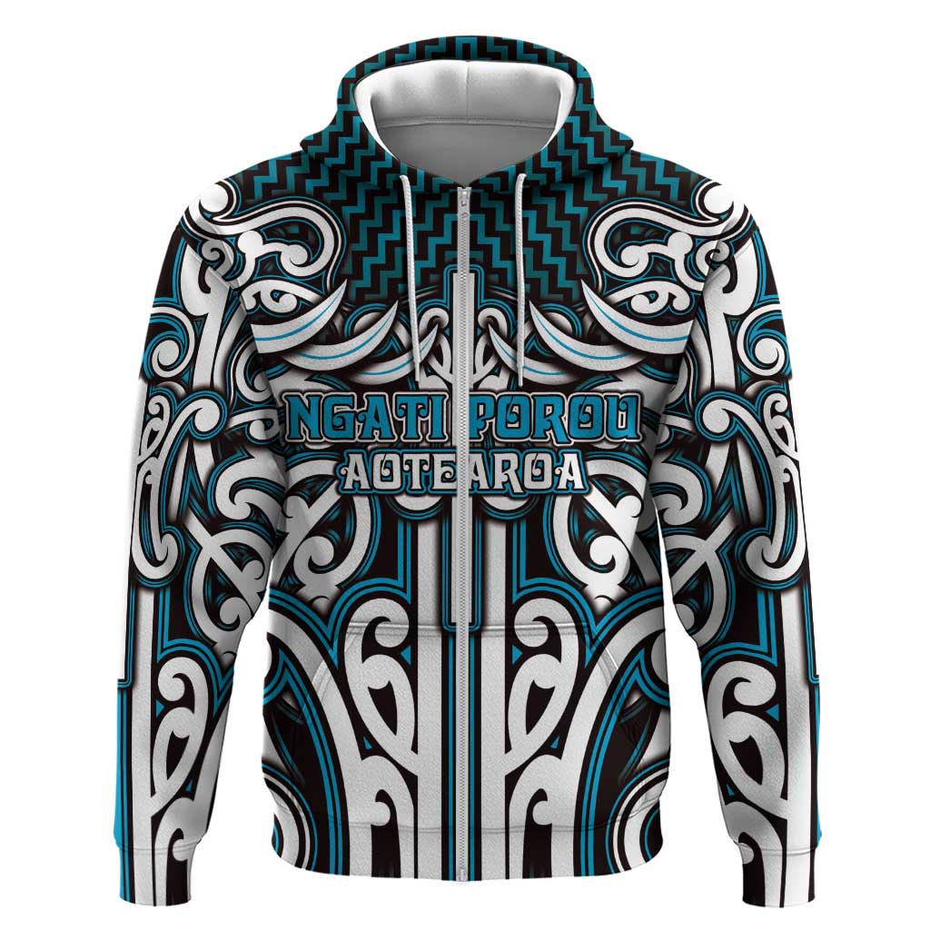 Custom Aotearoa Ngati Porou Zip Hoodie Maori Tribal Pattern Mix Poutama