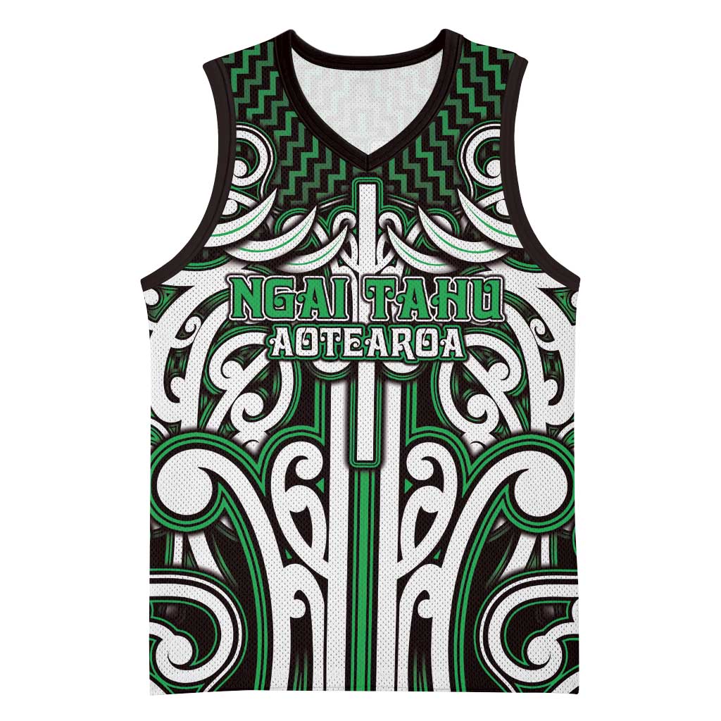 Custom Aotearoa Ngai Tahu Basketball Jersey Maori Tribal Pattern Mix Poutama LT05 Unisex Green - Polynesian Pride
