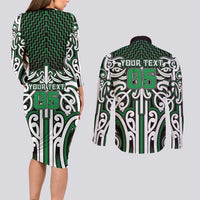 Custom Aotearoa Ngai Tahu Couples Matching Long Sleeve Bodycon Dress and Long Sleeve Button Shirt Maori Tribal Pattern Mix Poutama LT05 - Polynesian Pride