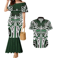 Custom Aotearoa Ngai Tahu Couples Matching Mermaid Dress and Hawaiian Shirt Maori Tribal Pattern Mix Poutama LT05 Green - Polynesian Pride