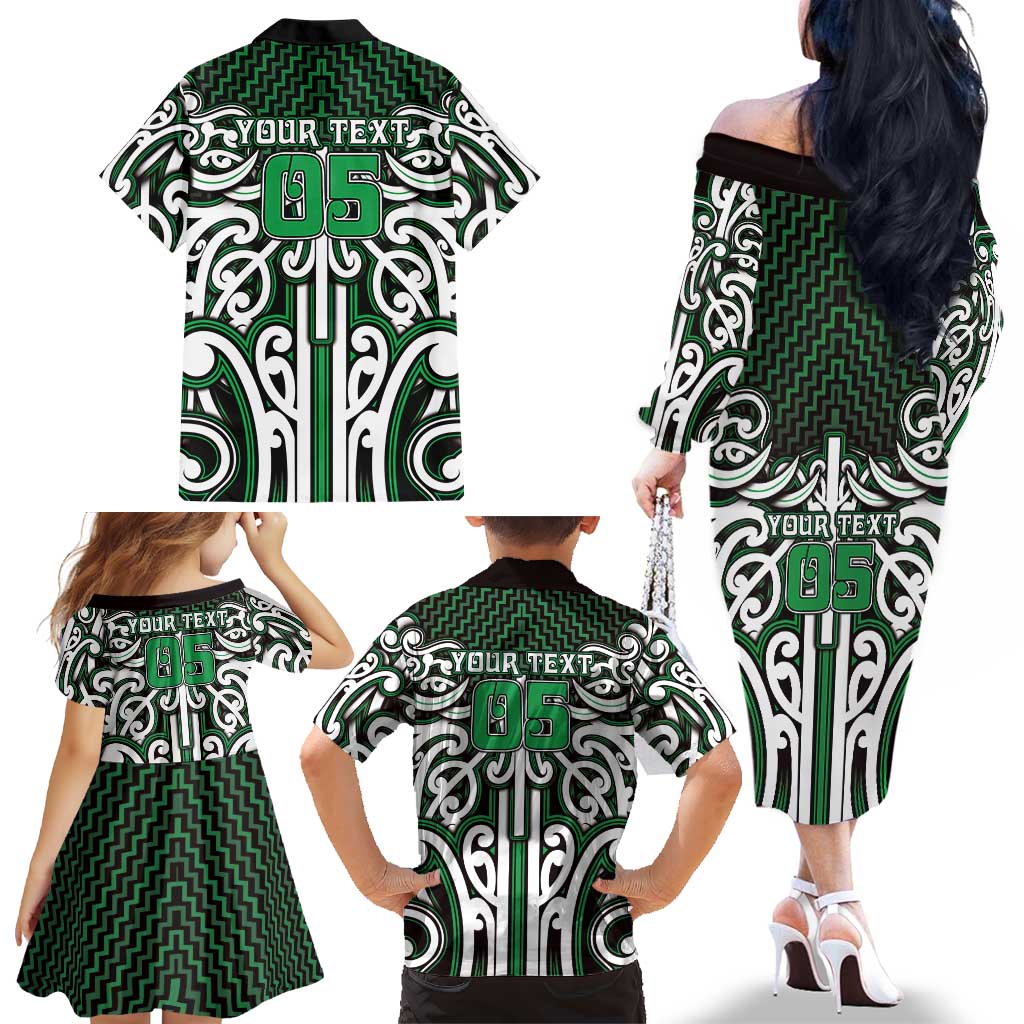 Custom Aotearoa Ngai Tahu Family Matching Off The Shoulder Long Sleeve Dress and Hawaiian Shirt Maori Tribal Pattern Mix Poutama LT05 - Polynesian Pride
