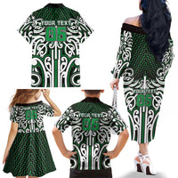 Custom Aotearoa Ngai Tahu Family Matching Off The Shoulder Long Sleeve Dress and Hawaiian Shirt Maori Tribal Pattern Mix Poutama LT05 - Polynesian Pride