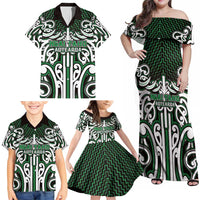 Custom Aotearoa Ngai Tahu Family Matching Off Shoulder Maxi Dress and Hawaiian Shirt Maori Tribal Pattern Mix Poutama