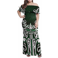 Custom Aotearoa Ngai Tahu Family Matching Off Shoulder Maxi Dress and Hawaiian Shirt Maori Tribal Pattern Mix Poutama