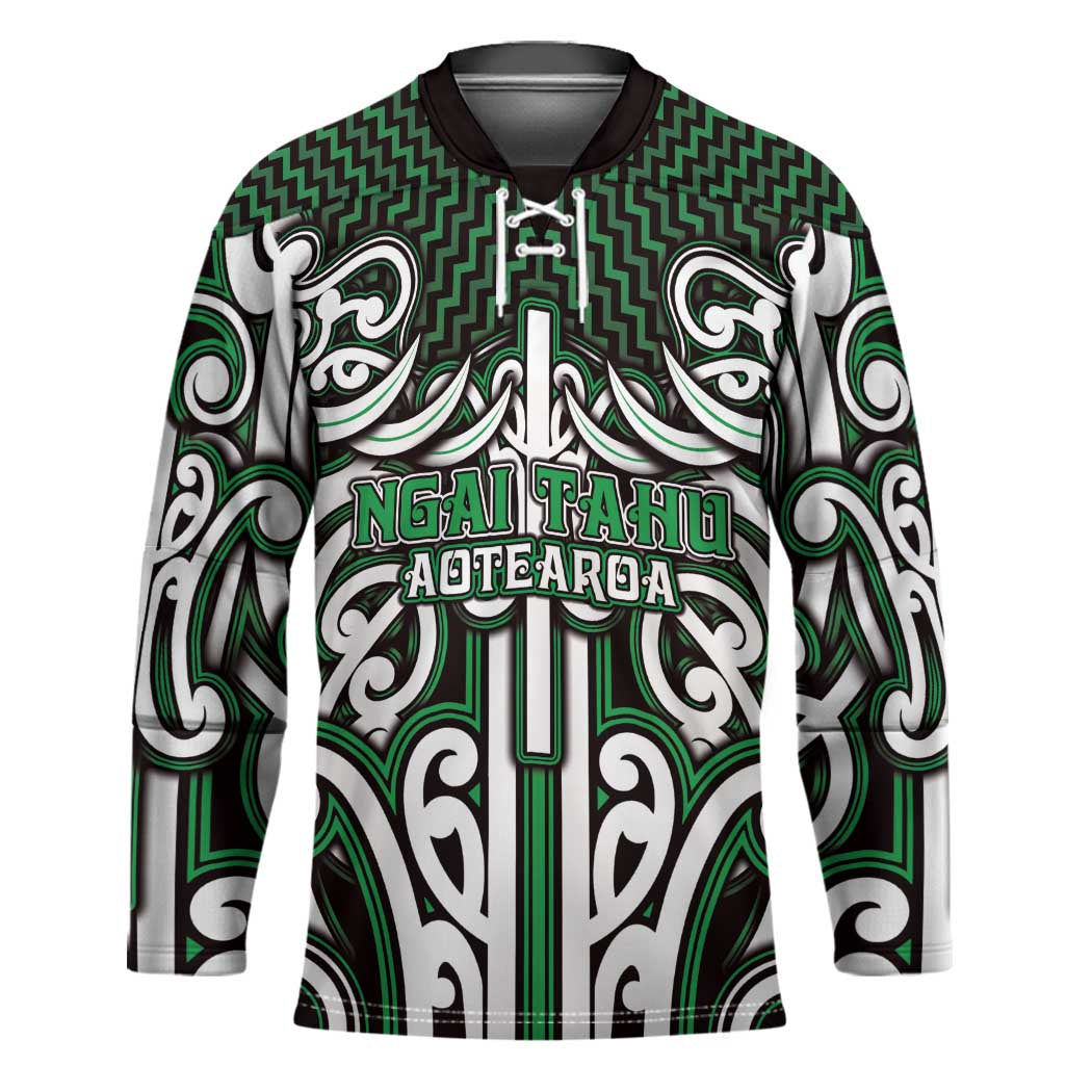 Custom Aotearoa Ngai Tahu Hockey Jersey Maori Tribal Pattern Mix Poutama LT05 Unisex Green - Polynesian Pride