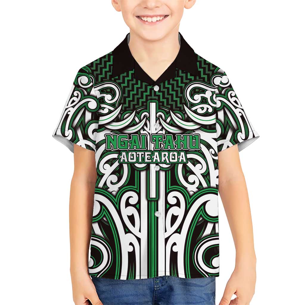 Custom Aotearoa Ngai Tahu Kid Hawaiian Shirt Maori Tribal Pattern Mix Poutama LT05 Kid Green - Polynesian Pride