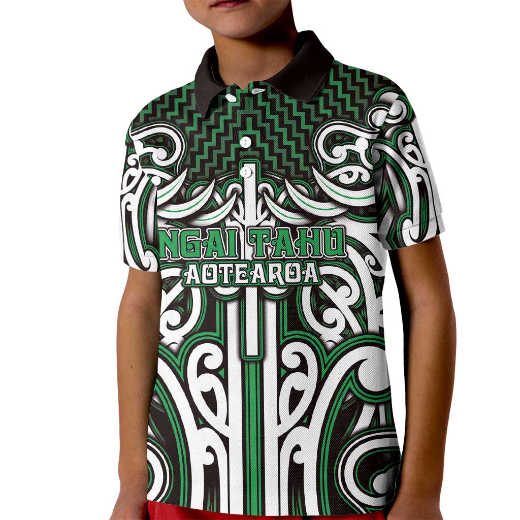 Custom Aotearoa Ngai Tahu Kid Polo Shirt Maori Tribal Pattern Mix Poutama LT05 Kid Green - Polynesian Pride