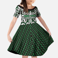 Custom Aotearoa Ngai Tahu Kid Short Sleeve Dress Maori Tribal Pattern Mix Poutama