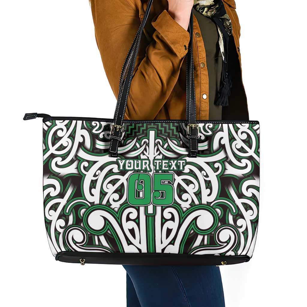 Custom Aotearoa Ngai Tahu Leather Tote Bag Maori Tribal Pattern Mix Poutama