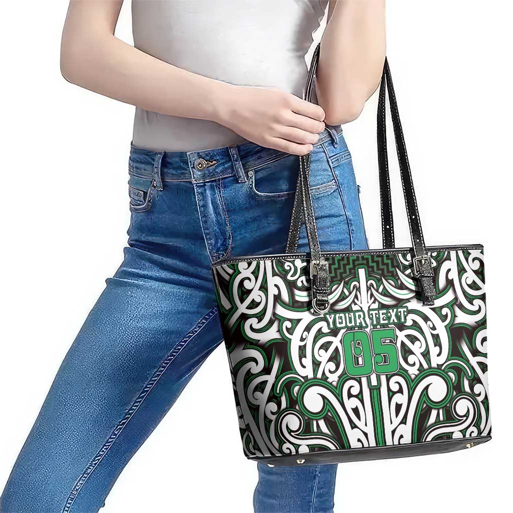 Custom Aotearoa Ngai Tahu Leather Tote Bag Maori Tribal Pattern Mix Poutama