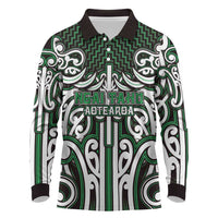 Custom Aotearoa Ngai Tahu Long Sleeve Polo Shirt Maori Tribal Pattern Mix Poutama