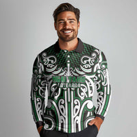 Custom Aotearoa Ngai Tahu Long Sleeve Polo Shirt Maori Tribal Pattern Mix Poutama