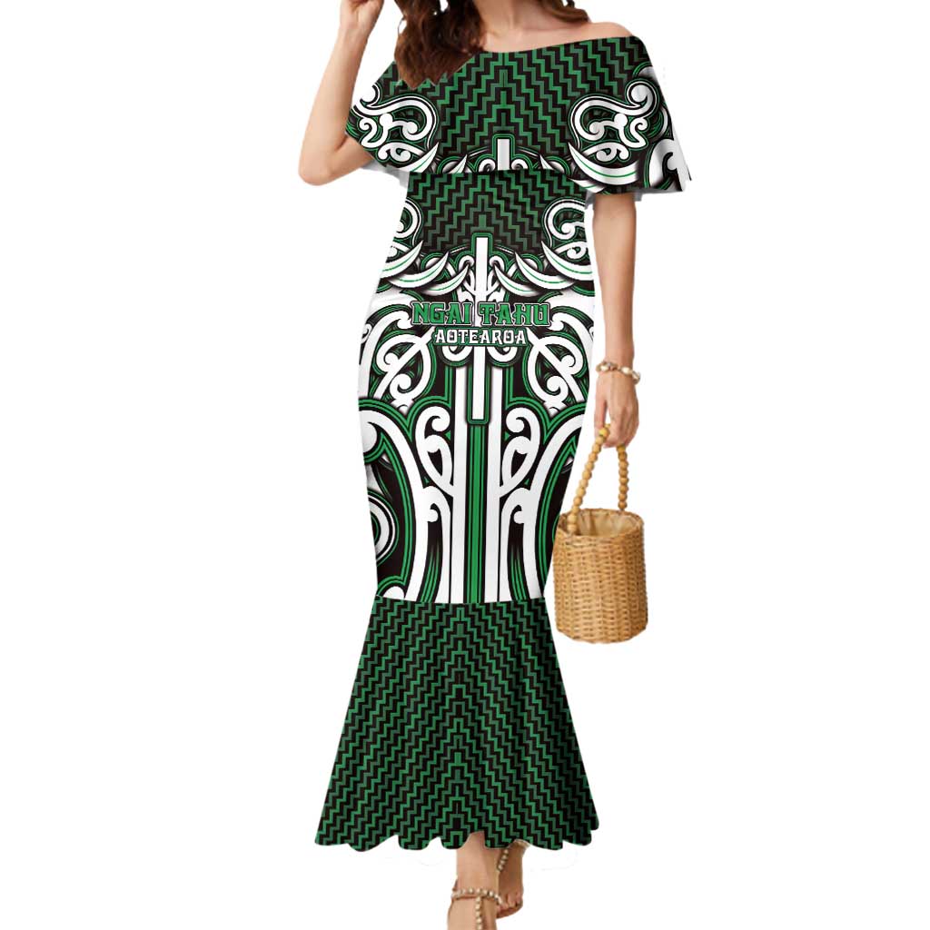 Custom Aotearoa Ngai Tahu Mermaid Dress Maori Tribal Pattern Mix Poutama LT05 Women Green - Polynesian Pride