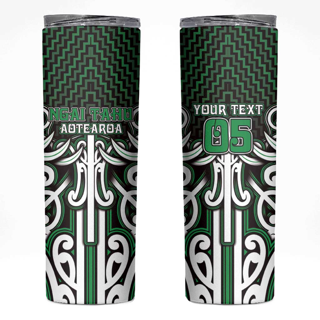 Custom Aotearoa Ngai Tahu Skinny Tumbler Maori Tribal Pattern Mix Poutama LT05 Green - Polynesian Pride