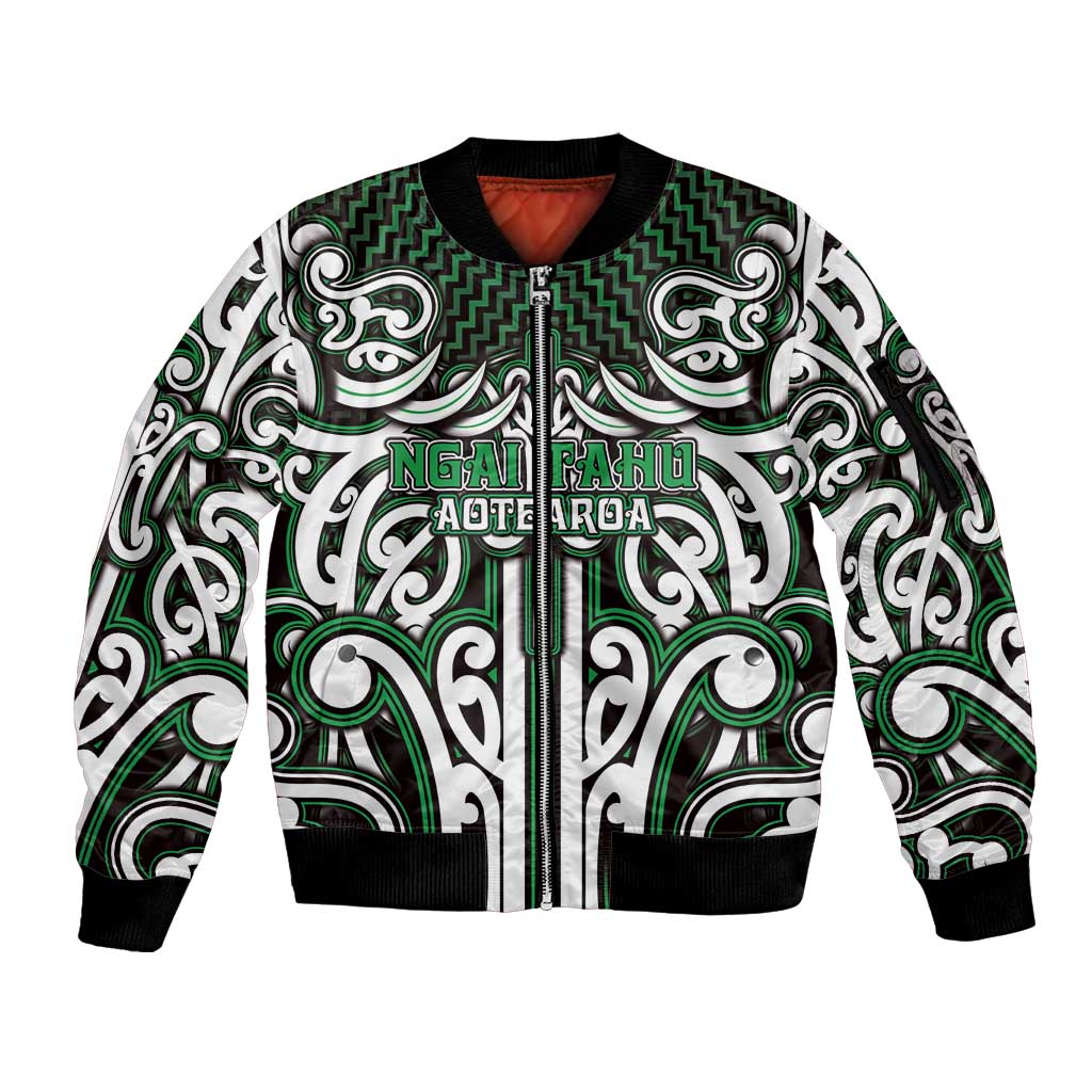 Custom Aotearoa Ngai Tahu Sleeve Zip Bomber Jacket Maori Tribal Pattern Mix Poutama